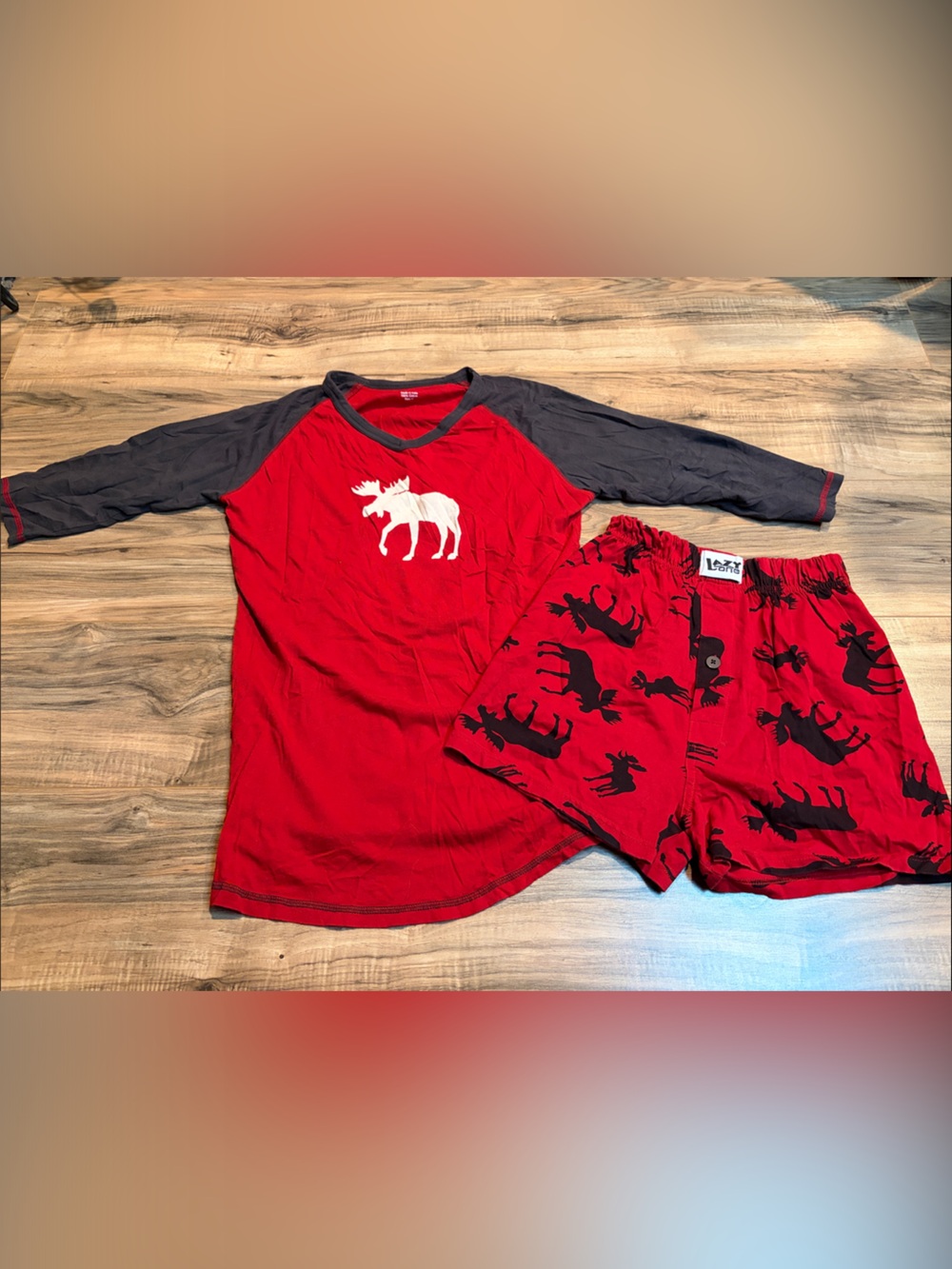 Lazy One Red Moose Graphic Pajama Set